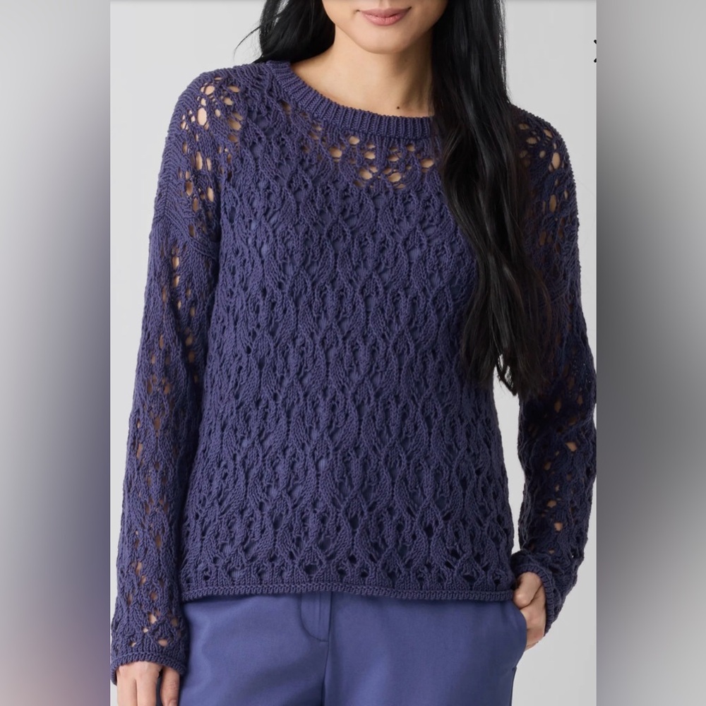 NWT Eileen Fisher  Peruvian Organic Cotton Blue Knit Sweater